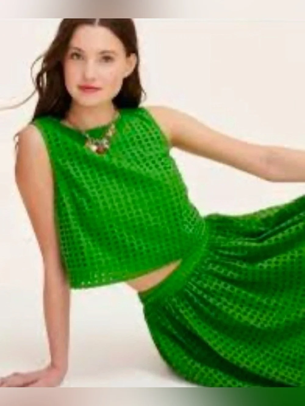 Kate Spade New York Green Eyelet Volume Midi Skirt Sz L Dopamine Dressing NWOT